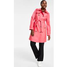 London Fog Petite Hooded Double-Breasted Trench Coat Coral