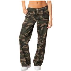 Edikted Women's Camouflage Low Waist Pants Dark green