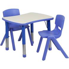 Emma + Oliver 21.875"W X 26.625"L Rectangular Plastic Height Adjustable Activity Table Set With 2 Blue