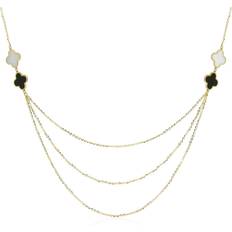 The Lovery The Lovery Mother of Pearl and Onyx Three Tier Clover Necklace Open Miscellaneous