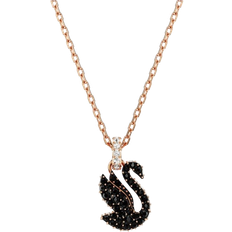 Swarovski Swan Pendant Necklace - Rose Gold/Black