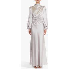 Long Dresses - Silver True Decadence Sutton High Cowl Neck Satin Maxi Dress, Silver