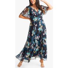 Scarlett & Jo Scarlett & Jo Isabelle Floral Print Float Sleeve Maxi Dress, Black/Teal