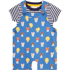 JoJo Maman Bébé Dungarees & T-shirt 2-pack Set - Denim Blue Safari Cat (Q81-745)