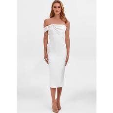 Milla White Classy midi dress with open neckline