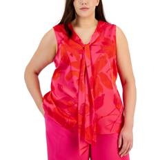 Tahari Asl Plus Bow-Neck Sleeveless Blouse Hot Pink/Tomato