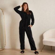 OHS Teddy Fleece Long Onesie Jumpsuit Black