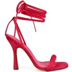 XY London 'Cary' Faux Suede Lace Up Square Toe Strappy Stiletto High Heels Pink