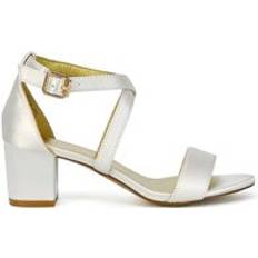 XY London 'Jordyn' Cross Over Buckle Strap Chunky Low Block Heels Ivory