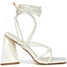 XY London 'Krystal' Strappy Lace Up Square Toe Flared Block High Heel White