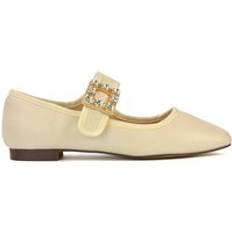 XY London 'Rhyse' Mary Jane Diamante Buckle Square Toe Pumps Nude