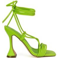 XY London 'Axel' Strappy Lace Up Square Toe Block Sculptured Heels Green