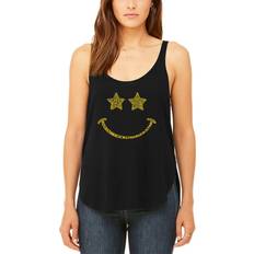 LA Pop Art Women's Premium Rockstar Smiley Word Flowy Tank Black