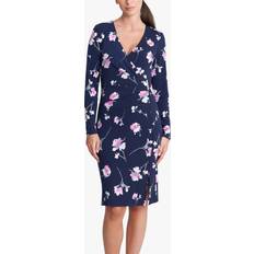 Gina Bacconi Gaye Floral Print Wrap Dress, Navy/Pink