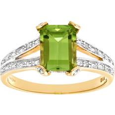 Diamant L'Eternel Womens 9ct Yellow Gold Single Stone Peridot with Set Collette and Shoulders Ladies Ring