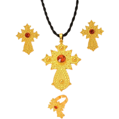 Onbuy Ethiopian Dubai Cross Jewelry Set - Gold/Black/Red