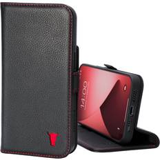 Torro iPhone 14 Plus Leather Case with Stand function Black with Red Detail