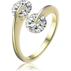 Genevive Modern Sterling Silver 14K Gold Plated with Double Clear Cubic Zirconia Bypass Ring Gold