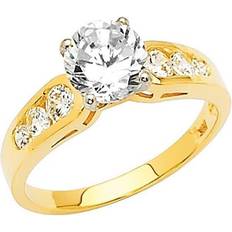 Gold Rings The Gem Collection Round Cut Engagement Ring - Gold/Transparent