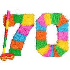 Fax Potato 70th Birthday Anniversary Pinata Set with Stick Blindfold Multi Yellow