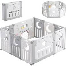 Yohood 10 Panel Baby Foldable Playpen with Safety Gate