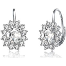 Rachel Glauber White Gold Plated with Cubic Zirconia Hibiscus Flower Cluster Drop Earrings with Lever back Silver