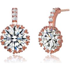 Genevive Sterling Silver Cubic Zirconia Solitaire Triple Prong Drop Earrings Pink