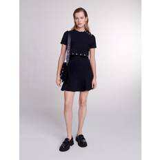 Maje Womens Noir Gris Clover-jacquard Short-sleeve Knitted Mini Dress