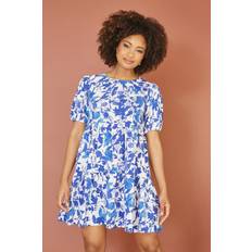 Blue - Short Dresses MELA Blue Leaf Print Tunic Skater Dress