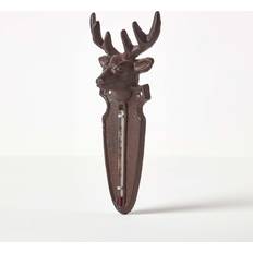 Homescapes Brown Wall Mounted Cast Iron Stag Garden Thermometer