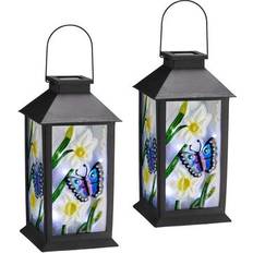 GlitzHome Set of 2 11"H Antique Solar Post Lights