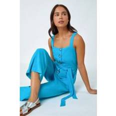 Turquoise - Women Jumpsuits & Overalls Roman Petite Sleeveless Linen Blend Jumpsuit Turquoise