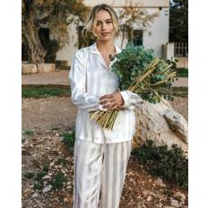 White - Women Pyjamas Chelsea Peers NYC Satin Jacquard Stripe Pyjama Set, Off White