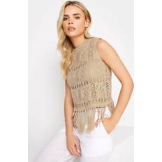 Clothing PixieGirl Petite Crochet Tassle Vest Top Light Beige 6-8