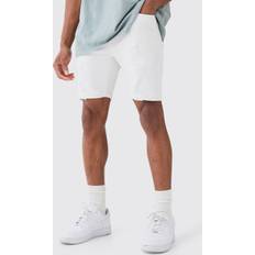 Denim Shorts - Men - White boohooMAN Mens Skinny Stretch Distressed Denim Shorts In White