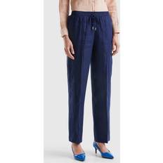 Trousers United Colors of Benetton Trousers In Pure Linen With Elastic, XXS, Dark Blue, Women