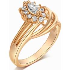 Flower Desgin Wedding Engagement Ring - Gold/Transparent