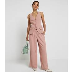 Pink Trousers River Island Womens Petite Pink Pleated Wide Leg Trousers