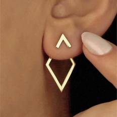 Shein 1pair Metallic Geometric Diamond Shaped Arrow Dangle Earrings, Two Way Wearing Design For Women