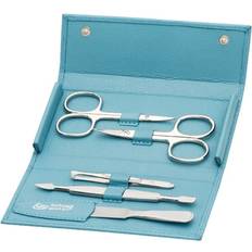 ERBE Collection f&uuml;nfteiliges Manicure Set Leder-Druckknopf-Etui braun