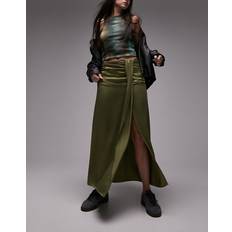 Topshop satin tuck skirt in olive-Green