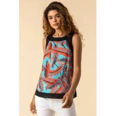 Clothing Roman Contrast Trim Leaf Print Top Orange