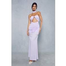 Misspap Sheer Overlay Ruched Choker Neck Cut Out Maxi Dress Lilac