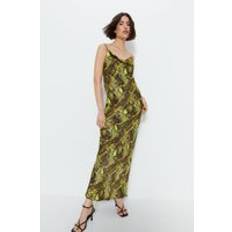Short Dresses - Solid Colours - Viscose Warehouse Snake Print Satin Cowl Slip Dress Lime