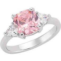 Jewelco London Triangle Set Solitaire Ring - Silver/Transparent/Pink