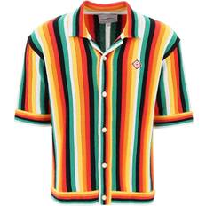 Casablanca Striped Knit Bowling Shirt with Nine Words - Multicolour