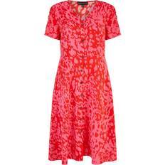 Clothing Yumi Mela London Animal Print Midi Shirt Dress, Red/Pink