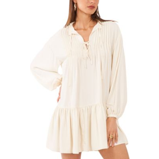 1.State Women's Split-Neck Pintuck-Front Trapeze Dress New Ivory