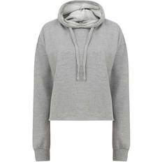 SF Womens/Ladies Slounge Plain Heather Crop Hoodie