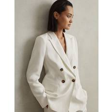 Slim - Women Blazers Reiss Womens White Lori Double-breasted Woven-blend Blazer